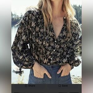 Doen Jane Blouse Lilium Floral Black Blouse - Size M